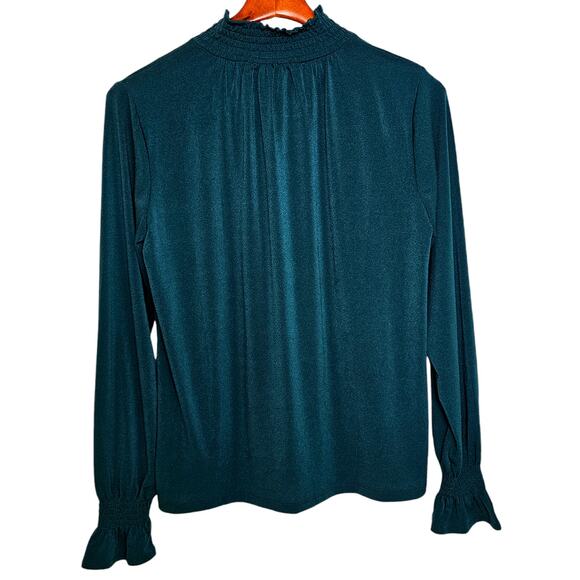 Banana Republic Stretch Ruffle Turtleneck Blouse in Beyond The Pines Green - Picture 2 of 6